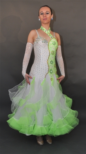 White & Green Swarovski Ballroom Dress